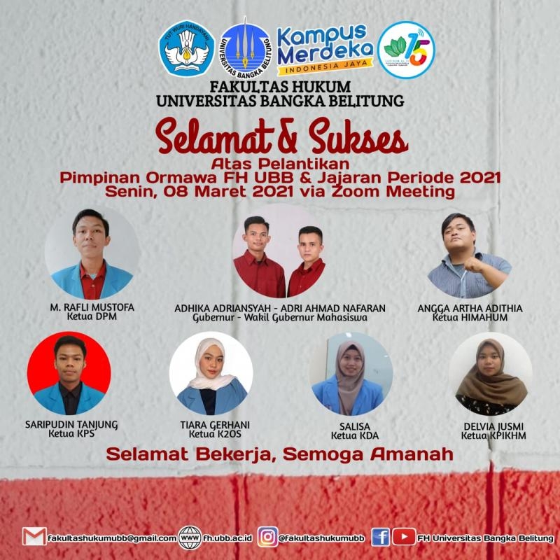 FH UBB Melantik Kepengurusan Baru Ormawa Tahun 2021